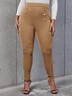 EVLTN Plus Size Pants Women Plus High Waist Button Detail Skinny Pants Plus Size Pants Women Color Camel