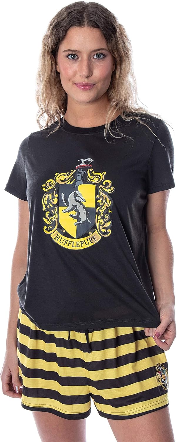 Harry Potter Women's Hogwarts Castle Shirt and Shorts Lounge Sleepwear Pajama Set - All 4 Houses Available