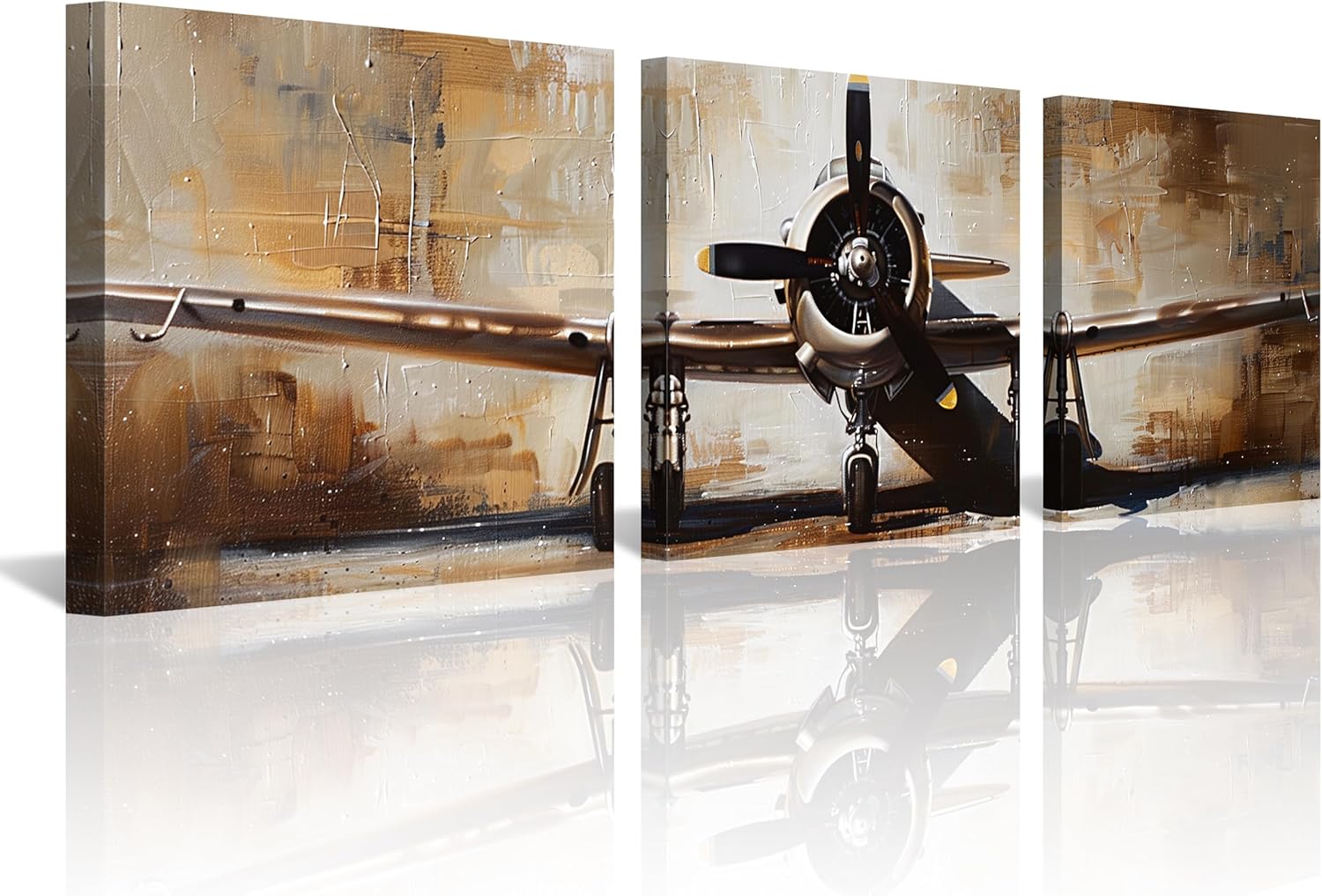 NAN Wind 3 Panels Vintage Airplane Canvas Wall Art Military Fighter Wall Decor Vintage Fighter Plane Picture Wall Art Jet Aircraft Wall Decor for Home Office Decor Ready to Hang