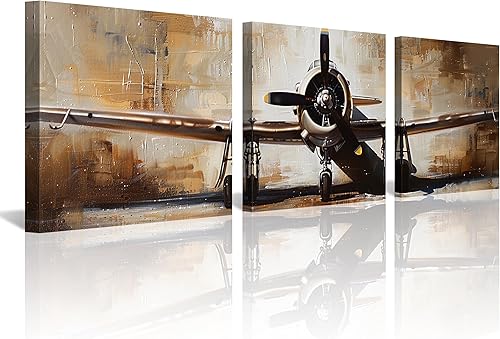 Miniatura 20 de 3 piezas de arte de pared en lienzo en blanco y negro vintage de la Segunda Guerra Mundial, aviones de combate militares, impresiones de fotografía