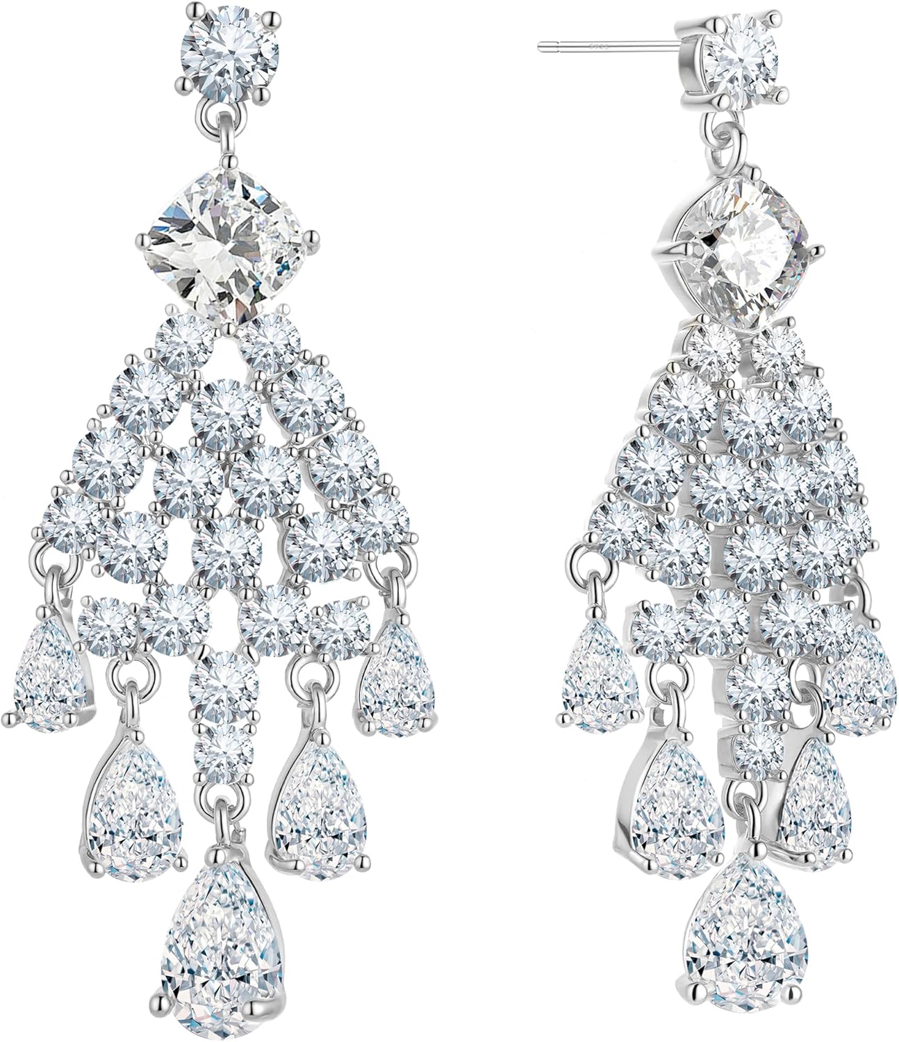 S925 Sterling Silver CZ Chandelier Earrings for Women – Hypoallergenic, Sparkling Teardrop Dangle Earrings for Wedding, Bridesmaid, Prom, Anniversary – Ideal Jewelry for Wife, Mom, Girlfriend