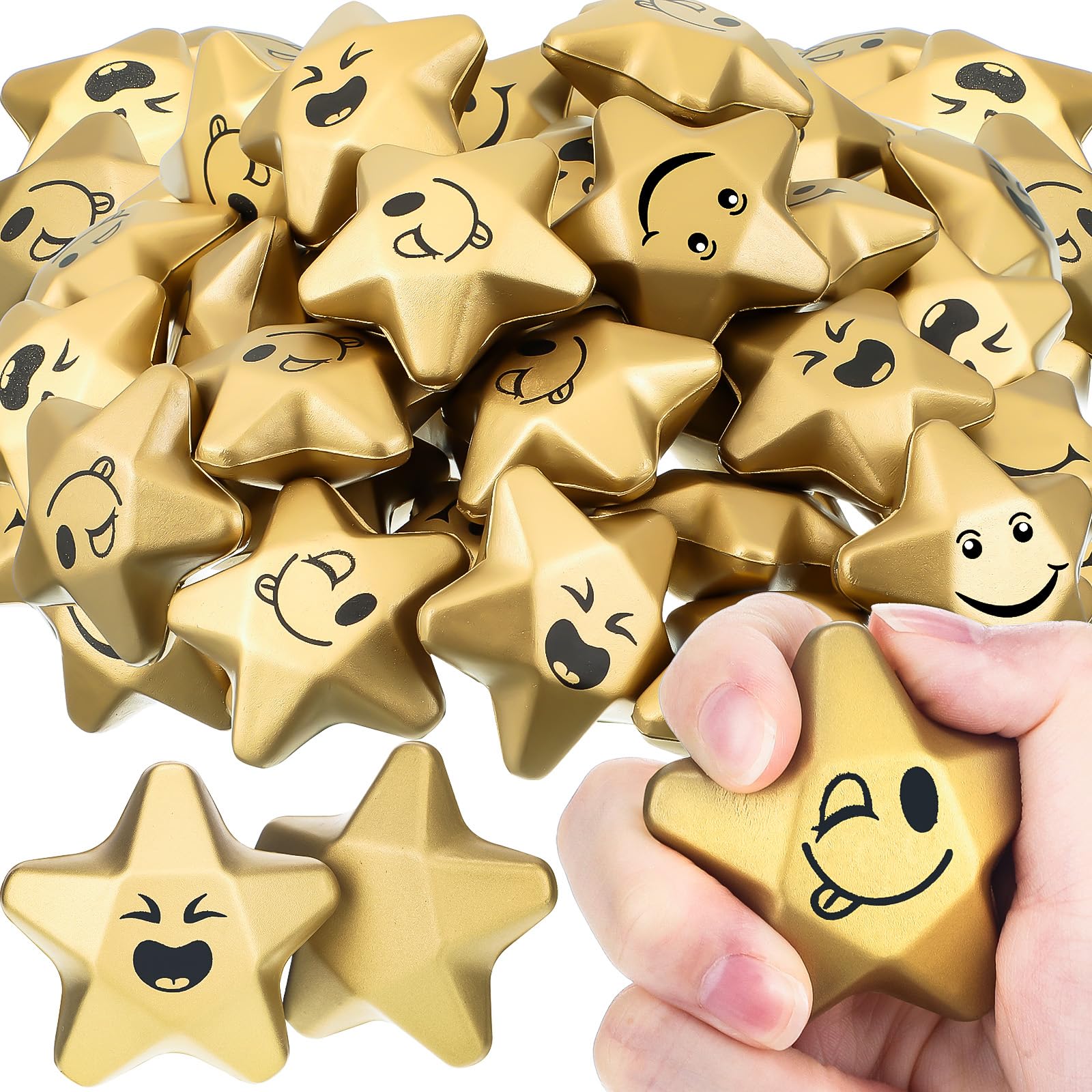 DEEKIN 72 Pieces Star Stress Balls 1.6 Inch Mini Foam Ball Stress Relief Toys for Teens, Adults, Student Prizes, Party Bag Fillers(Cute Style)