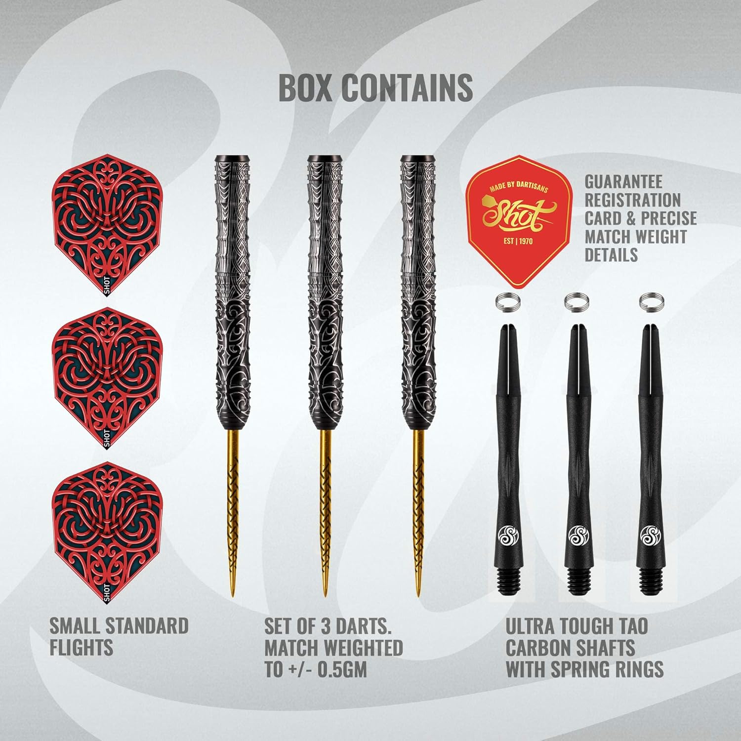 Shot! Darts Warrior Kapene Steel Tip Dart Set | 90% Tungsten Barrels | Center Balanced for Maximum Aerodynamics | Handcrafted Pro Darts with Flights | Metal Tip | Made in New Zealand