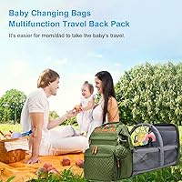 Vista 6 de Jeryswet Bolsa de pañales con cambiador, mochila para pañales, Verde militar, Grande, Moderno