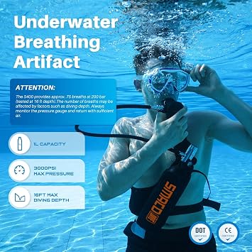 SMACO S400 Mini Scuba Tank, 1L Portable Diving Lung Air Tank