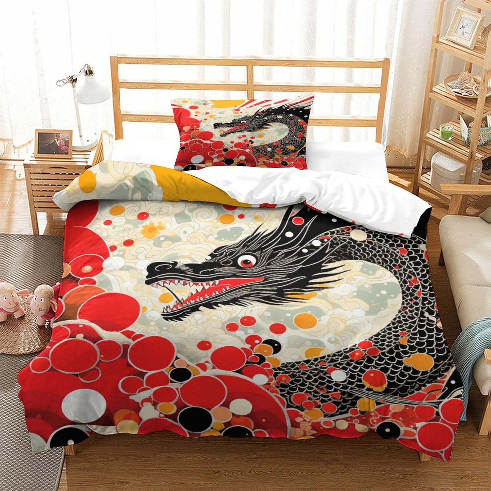 P1S9U7W5Y Oriental Dragon 3D Printed Duvet Cover Set 3pcs Microfiber Chinese Dragon Bedding Set Single