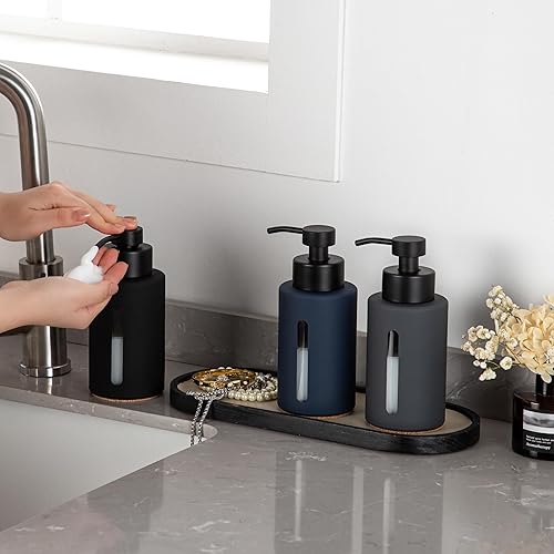 Miniatura 7 de Enra Dispensador de jabón espumoso con ventana, dispensador de jabón de manos de baño de 12 onzas con bomba de espuma de acero inoxidable, moderna