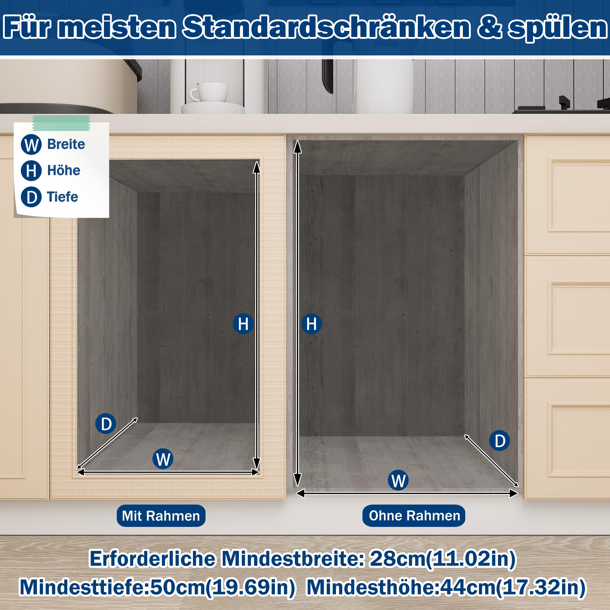 Froadp - Pattumiera da incasso per cucina, estraibile, con raccoglitore di rifiuti, 2 scomparti, sistema di separazione dei rifiuti, estrazione completa con guide telescopiche, 48 x 26 x 41,8 cm