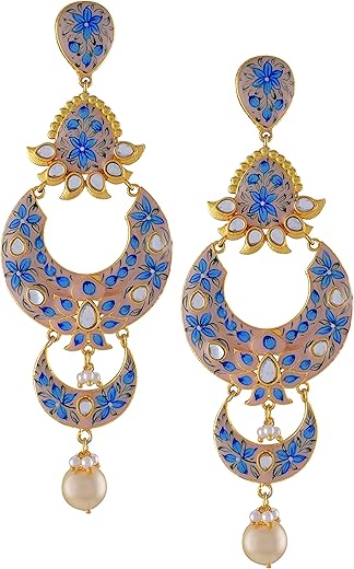 Tribe Amrapali Gold Plated Peach Flower Enamel Glass Moon Earrings (BM(EER)17-74)
