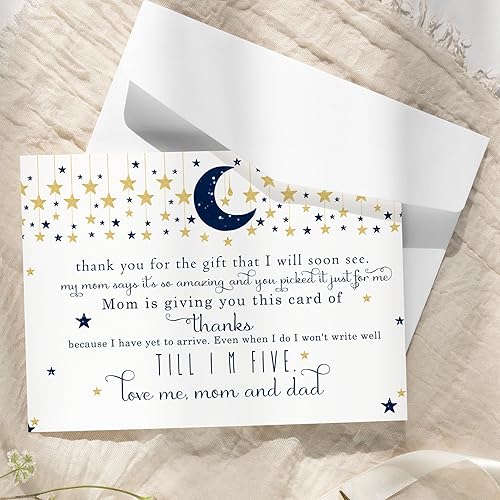 Miniatura 5 de Twinkle Little Star - Tarjetas de agradecimiento para baby shower con sobres (paquete de 25) mensaje preimpreso de bebés niños con espacio