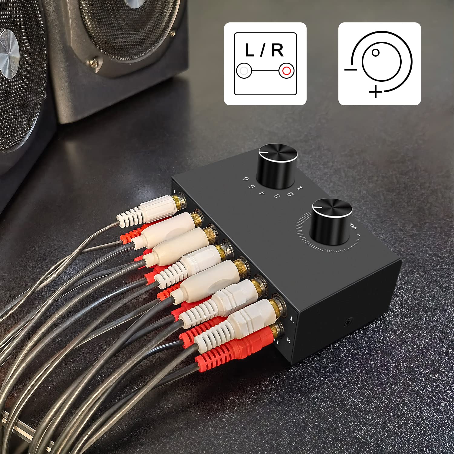 Conmutador de audio RCA de 6 canales, selector de audio de 6 entradas-1 salida, caja selector estéreo pasiva, compatible con cine en casa, HDTV, amplificadores, sistemas de alta fidelidad, altavoces,