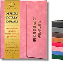 JC Classics Notary Journal Log Book Hardcover with Privacy Guard - Notary Log with 522 Notarial Record Entries - Compliant Notary Book for Notaries for All States Except HI (Pink)