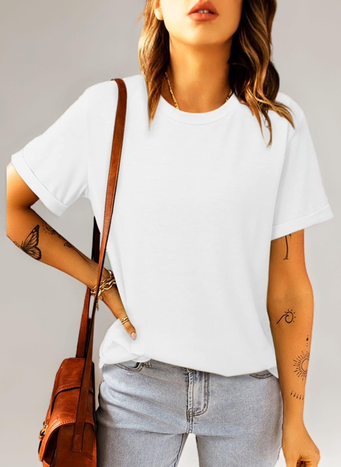 Womens Summer Casual Crewneck Basic Tshirts