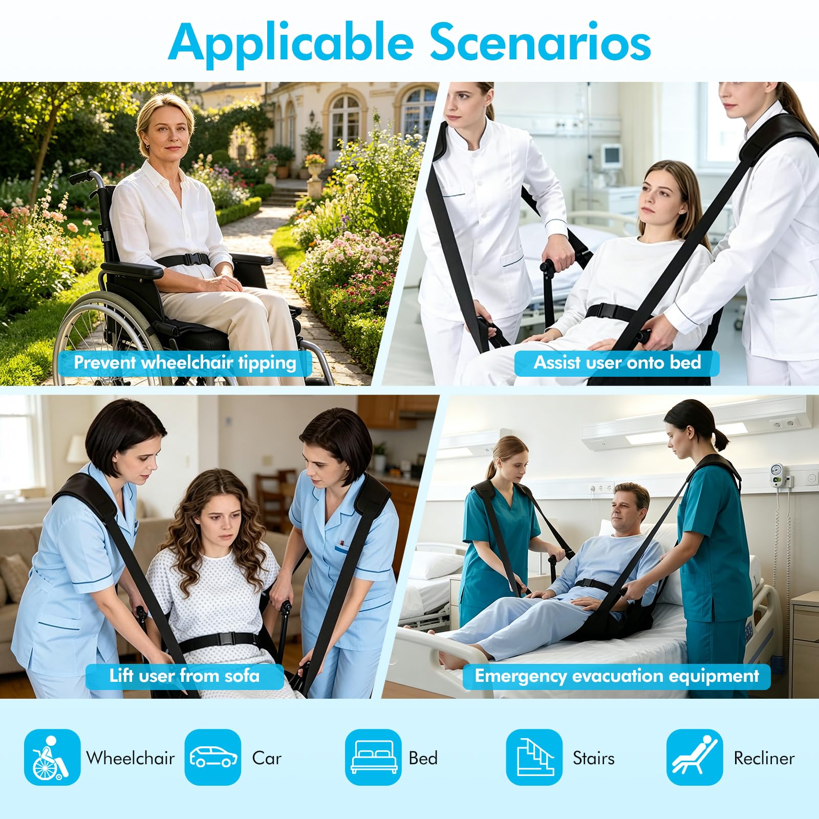Cintura Per Trasferimento Paziente, Cintura Trasferimento Mobilità Ausilio Sollevamento Imbracatura Sollevamento Dispositivo Assistenza Per Anziani Pazienti Cerniera Laterale Capacità Carico 150Kg