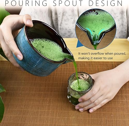 Miniatura 3 de Artcome Kit completo de ceremonia de té Matcha de 4 piezas para ceremonia de té japonesa, cuenco con boquilla de vertido, batidor, soporte para