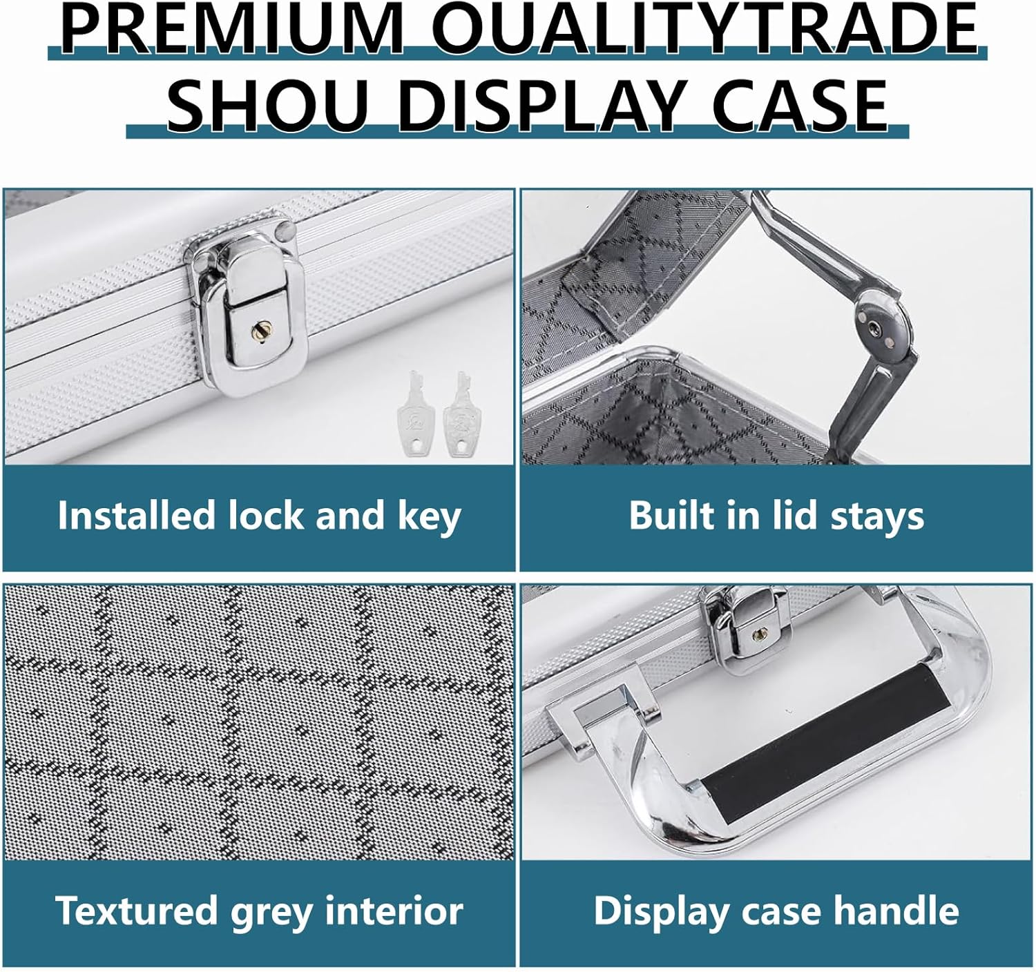 Aluminum and glass display cases for cards, XL large desktop display case with lock, portable trade show case for jewelry MTG card collector cards.