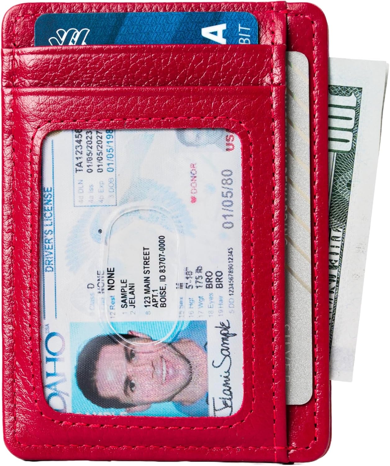 KARAKORAM LEATHER Handcrafted Front Pocket Credit Card Holder with RIFD Blocking | Premium Cowhide | Artisan Made Slim Leather Wallet | Quick Access Thumb Push Slots for Cards+ID (Summit Sunset Red) - Image 3
