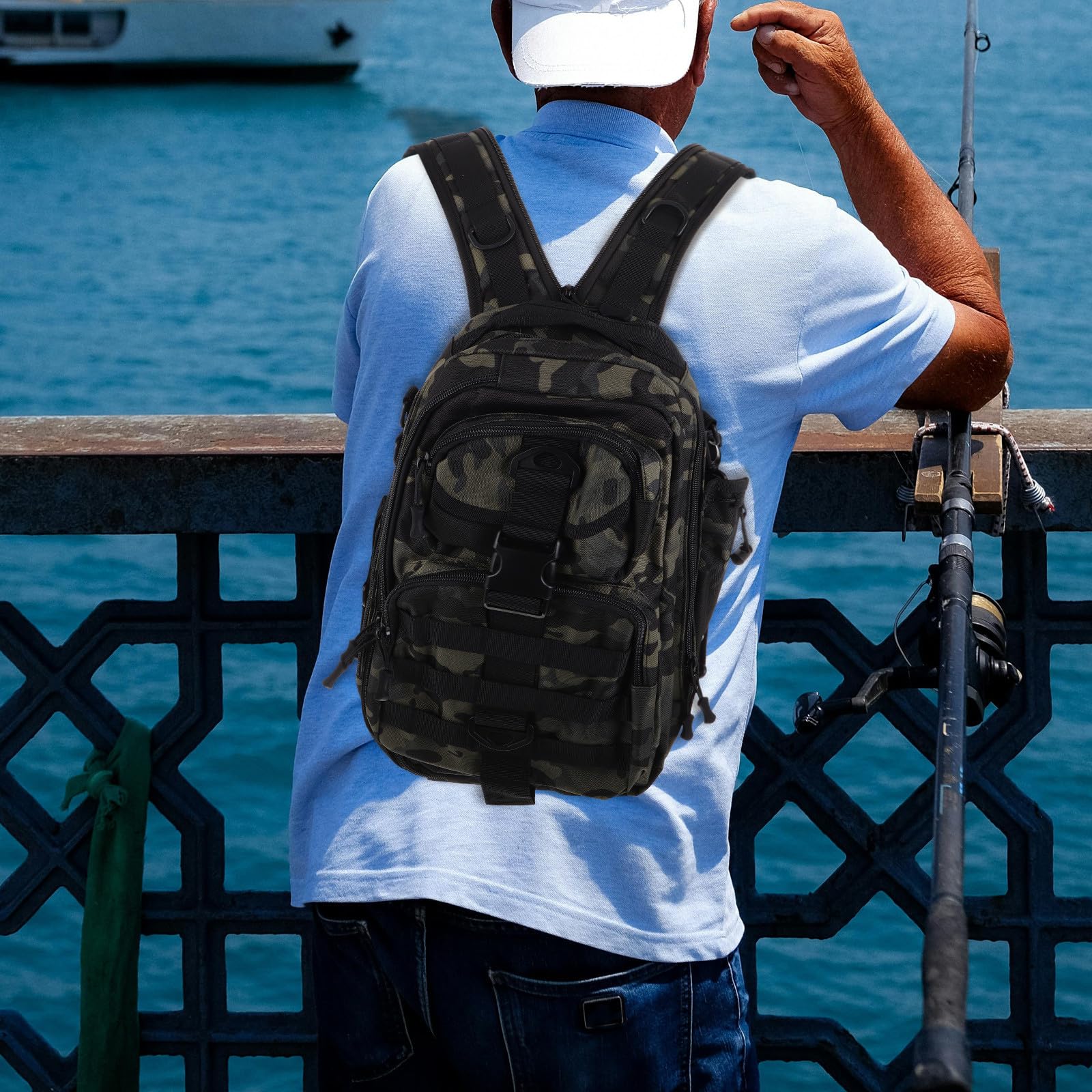 Multifunktionaler Reißfestes Polyester Großer Kapazität Angelrucksack mit verstellbare Schultergurte für Outdoor Abenteuer und Wandern