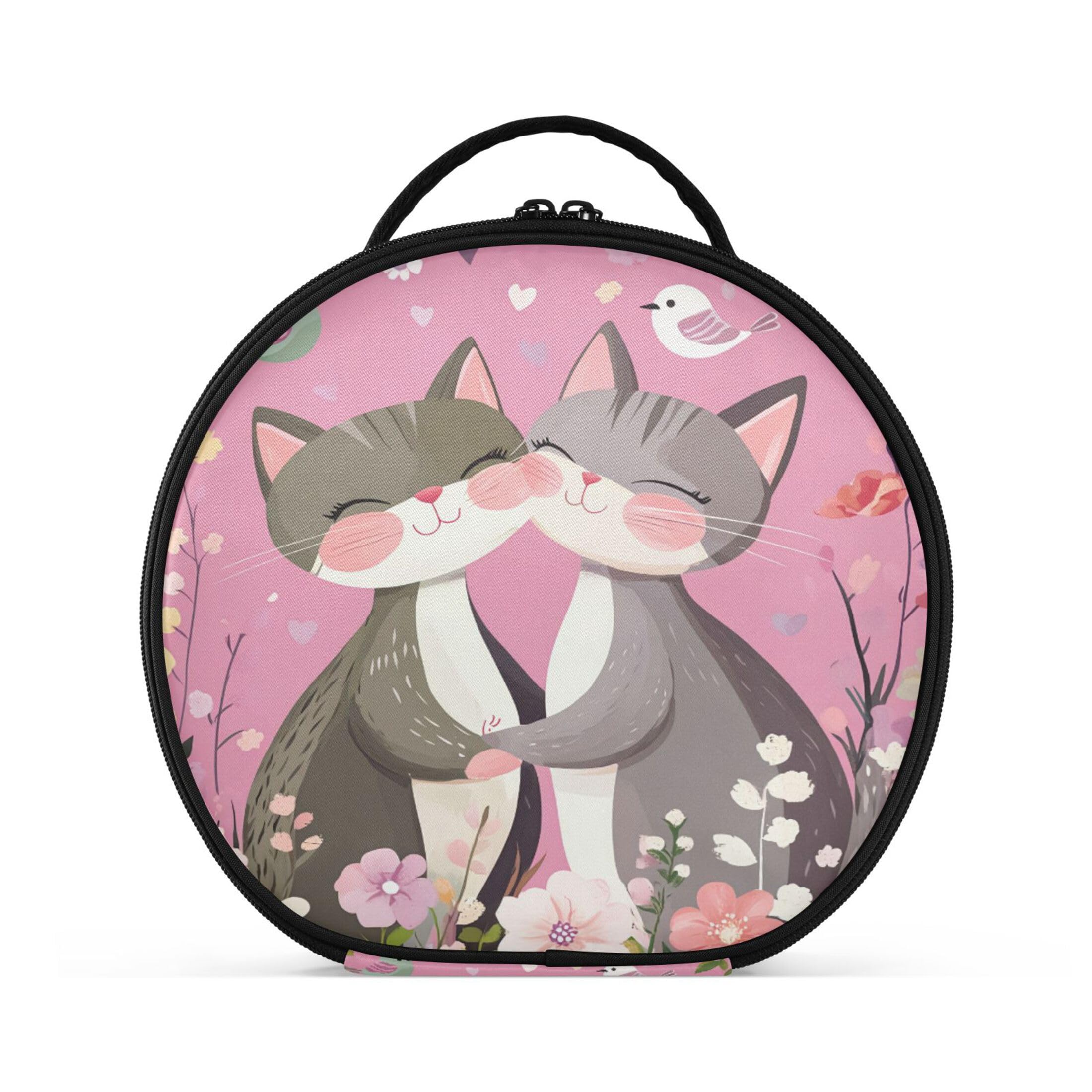 Takiito Cute Cat Couple in Love Travel Makeup Case Portable Makeup Box Artist Cosmetic Case Organizer With Adjustable Dividers