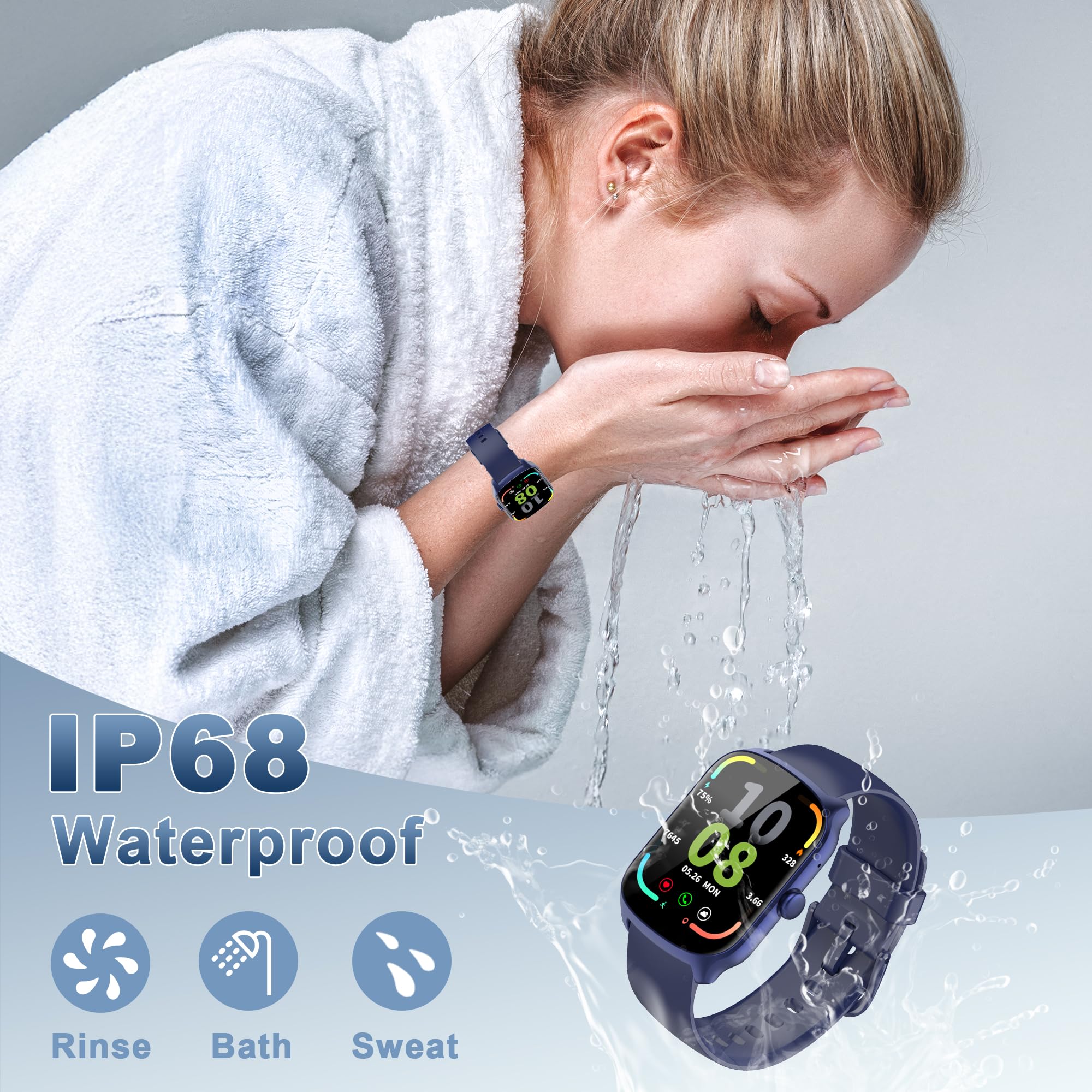 STECEi Montre Connectée Homme Femmes avec Appel Bluetooth, Écran Incurvé HD 1,95'' Smartwatch avec Réception/Émission d’Appels, 112 Modes Sportifs, Podomètre/Sommeil/Cardiomètre, Étanche IP68, Bleu
