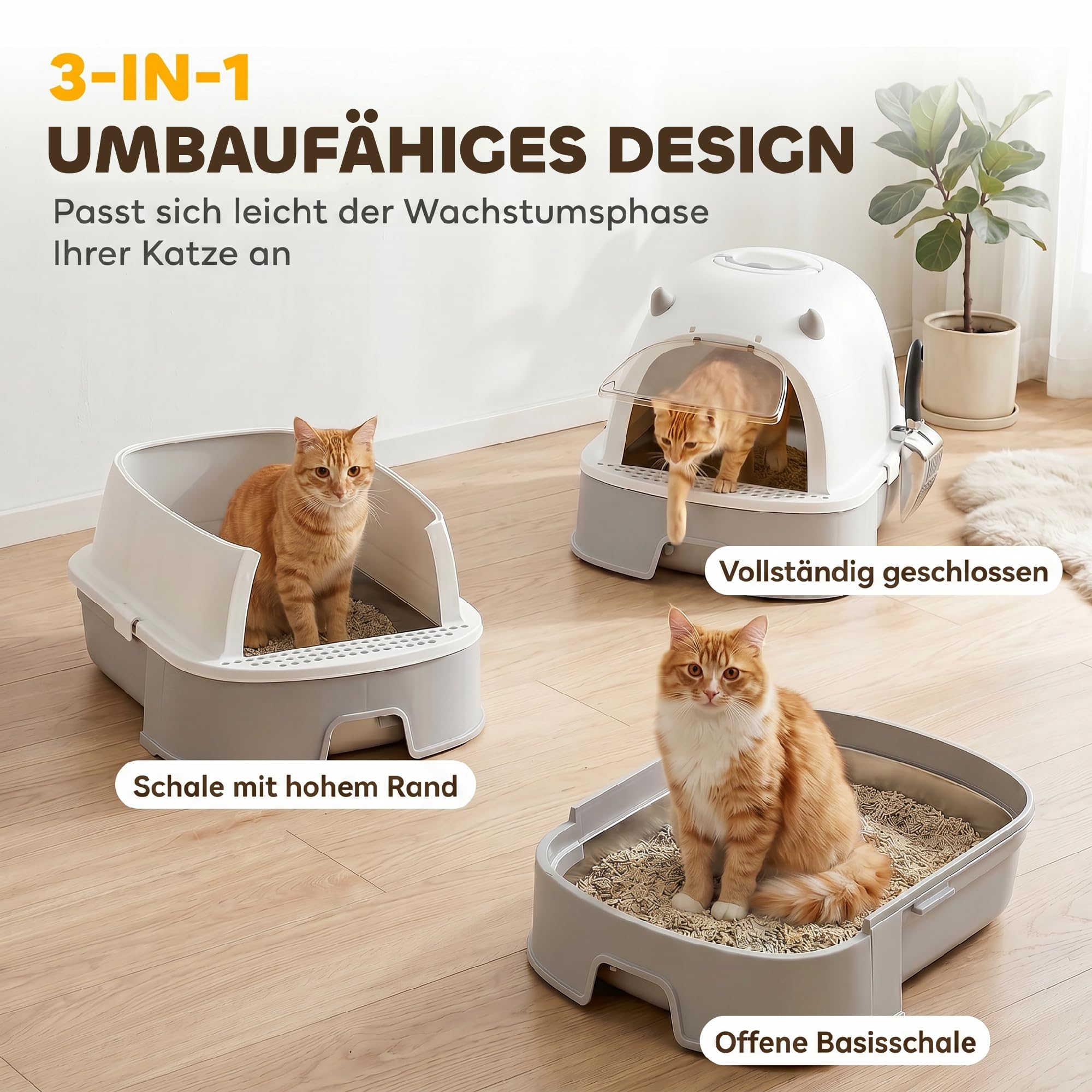 PawHut Katzentoilette mit Abnehmbarem Deckel bis 5 kg 52 x 42 x 39 cm Grau | Edelstahl, Katzenklo, Schaufel, Aktivkohlefilter, Geruchsdicht, für Mittelgroße Katzen