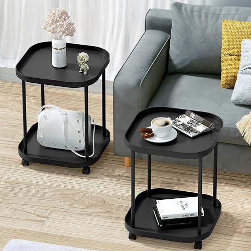 Miniatura 36 de Mesa auxiliar con ruedas, mesa auxiliar para sala de estar, sofá móvil de plástico, mesita de noche pequeña, dormitorio, color blanco (paquete de 2)