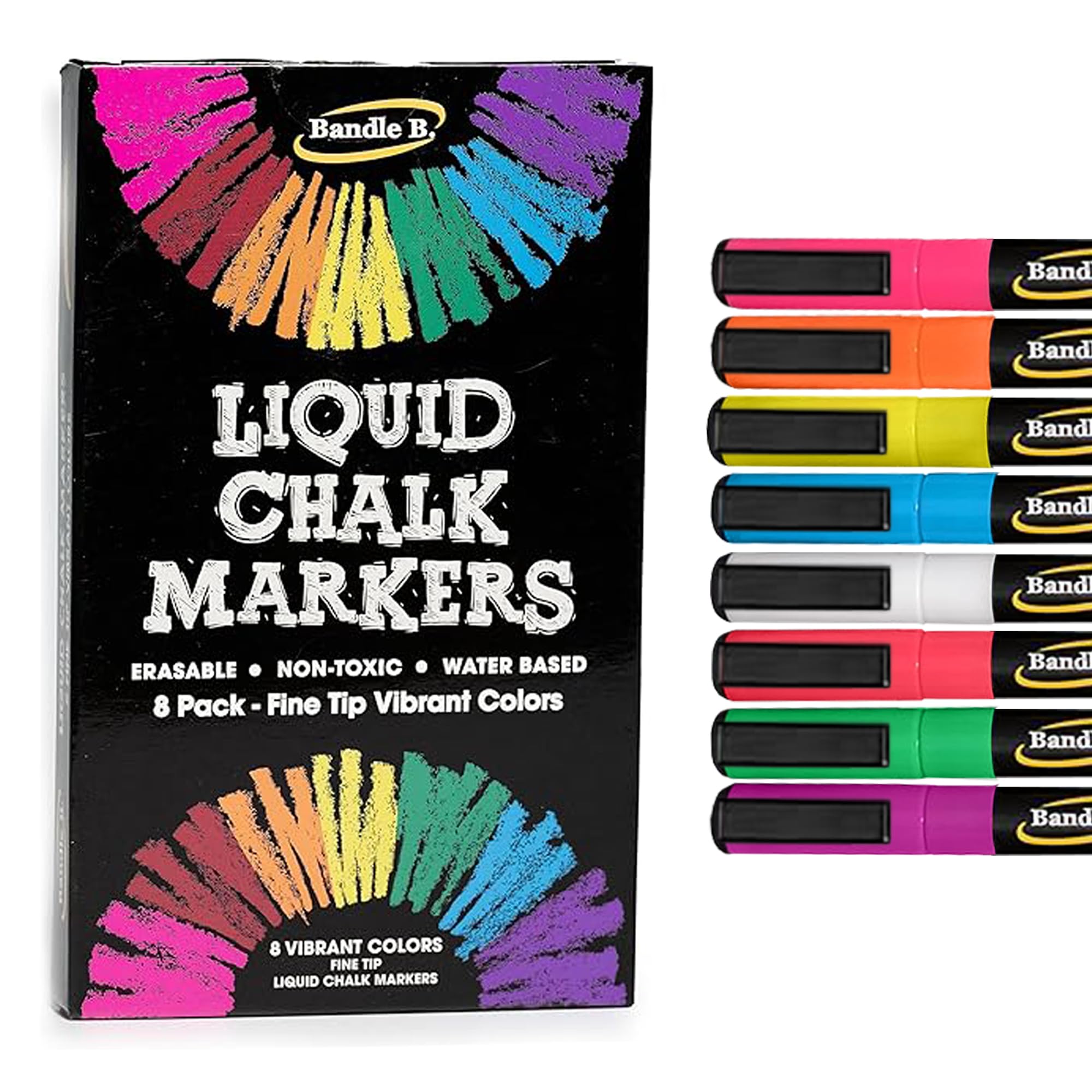 Chalk Markers - 8 Vibrant Fine Tip, Erasable, Non-Toxic, Water-Based, For Kids and Grown-Ups for Glass or Chalkboard Marker for Businesses, Restaurants, Liquid Chalk Markers (Vibrant 1mm)