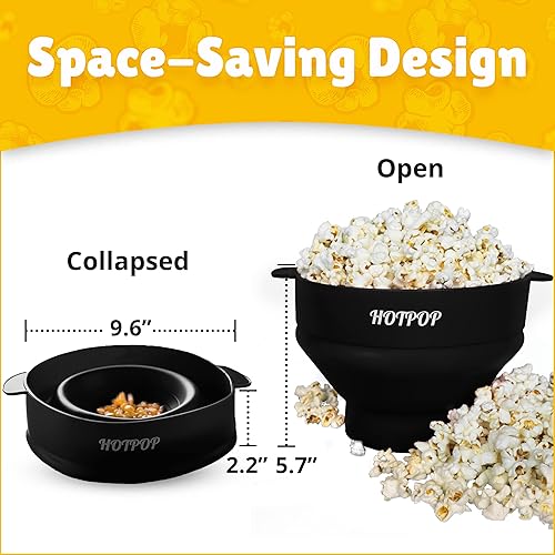 Miniatura 5 de El Hotpop Original - Palomitero para microondas, Popcorn, contenedor de silicona para hacer de palomitas de maíz, cuenco plegable sin BPA y apto