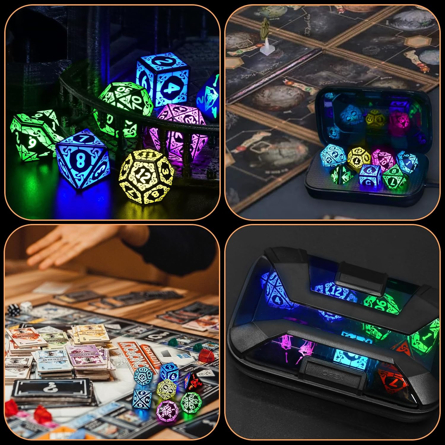 LED Dice DND Dice Set, ZHOORQI RGB Light up Dice Set DND Rechargeable, D and D Dice Accessories for Role Playing Games (KS-RGB)