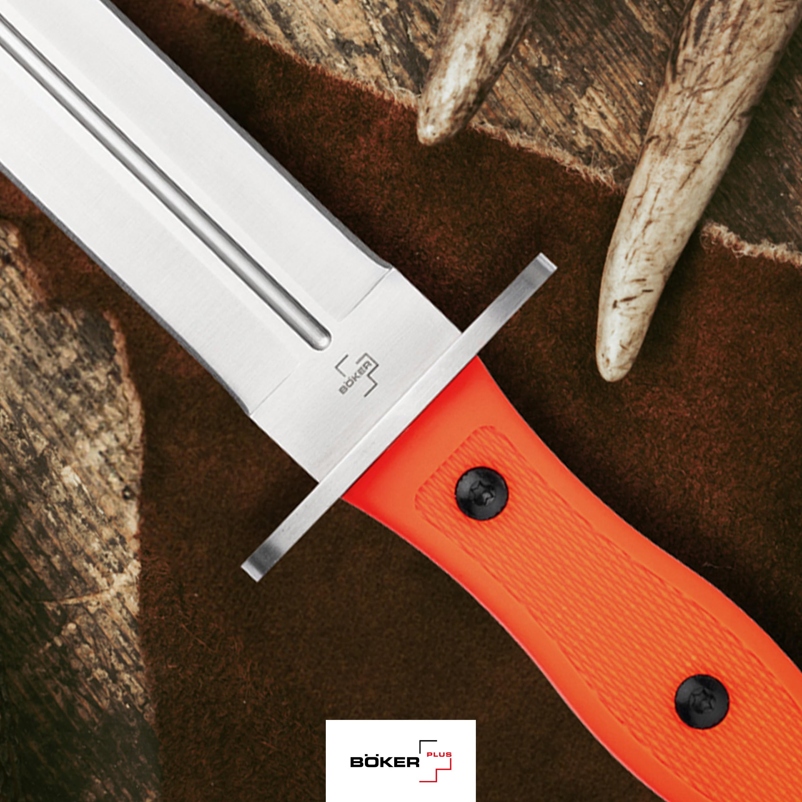 BÖKER PLUS® Boar Dagger - Abfangmesser für Rot- & Schwarz-Wild - zweischneidiges Jagdmesser feststehend - Hirsch- & Saufänger in Speer-Form - Fulltang Messer mit 22,9 cm Edelstahl Dolch Klinge