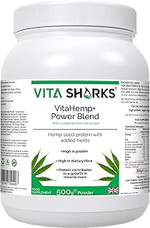 VitaHemp + Power Blend - Polvo de proteína de semilla de cáñamo vegano con fito-nutrientes, aminoácidos esenciales, vitamina C y fibra, supresor del apetito, reduce la hinchazón y la flatulencia