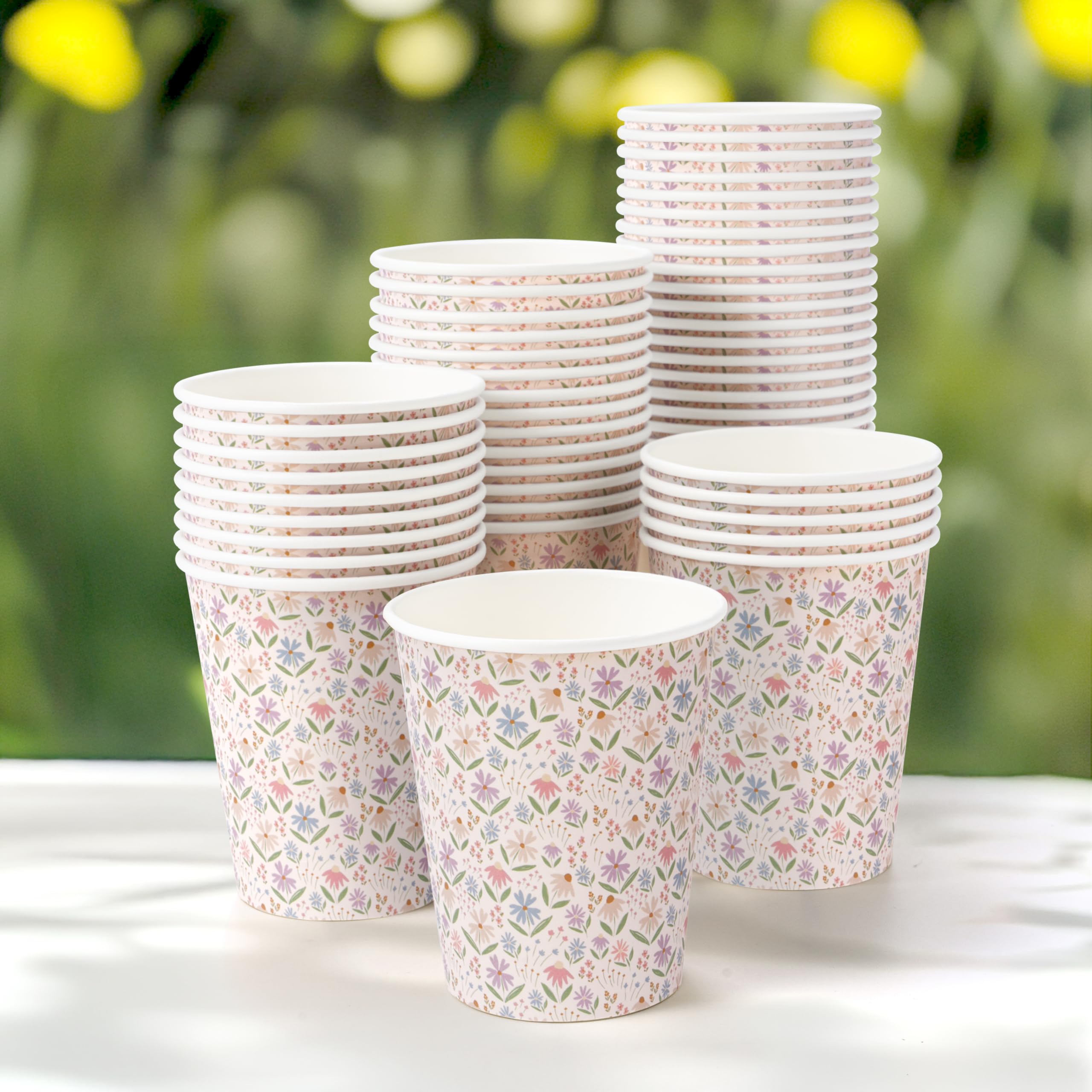 Cheerland Garden Paper Cups Floral Paper Cups Disposable Tea Cups Flower Coffee Cups for Garden Party Fairy Party Supplies Woodland Party Decorations