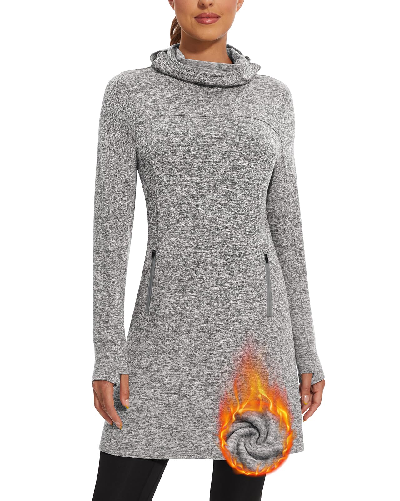 Soneven Damen Fleece Pullover Sweatshirt mit Taschen Rollkragen Langarm Winter Herbst Sweatkleid