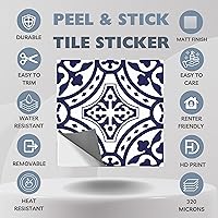 Vista 4 de Bleucoin Loures - Calcomanías de vinilo para azulejos de despegar y pegar, autoadhesivas para cocina y baño, resistentes al agua y extraíbles