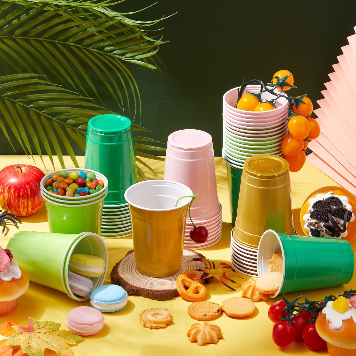 CHENGU 48 Pcs Witch Theme Party Decoration Plastic Cups, 12 oz Sage Green Pink Gold Plastic Disposable Drinking Cups for Witch Movie Birthday Wedding Party Supplies Favors - Image 2