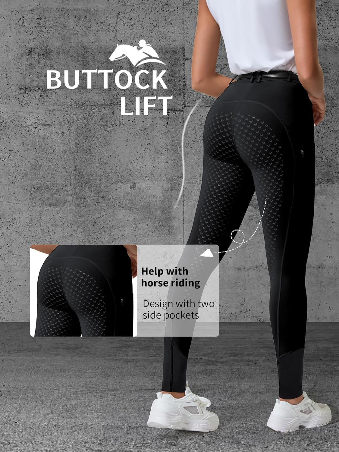 Women's Horse Sports Riding Tights Pants Knee-Patch Equestrian Breeches Horseback Schooling for Women