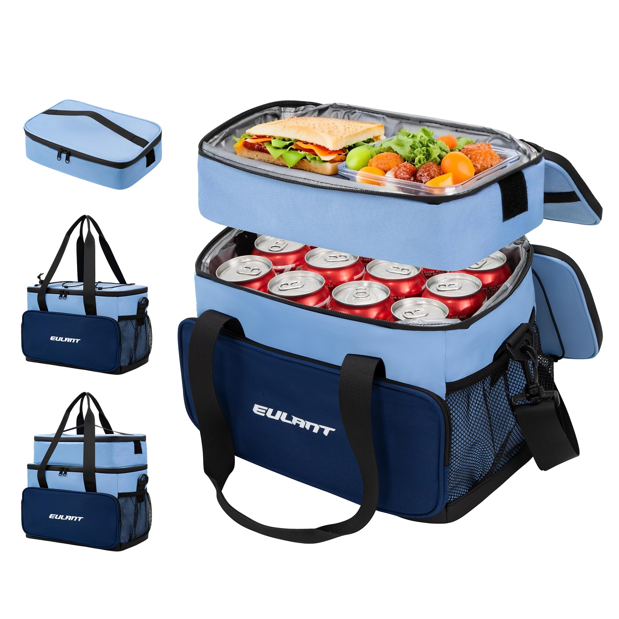 EULANT 2 en 1 Sac Isotherme Repas avec Fermeture Eclair Etanche,Grand sac Sacs Glaciere de 16L + Petite Pochette Isothermes de 5L,Cooler Bag pour Camping Picnic Beach Work Travel School Car