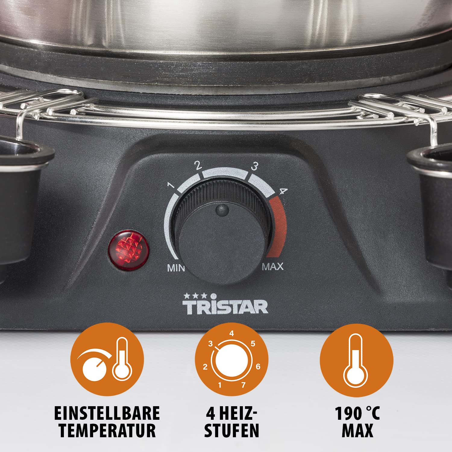 Tristar Fondue-Set für bis zu 8 Personen, 1,3 Liter Fassungsvermögen, inklusive Edelstahlgabeln und Saucenring, 1400 Watt, FO-1109
