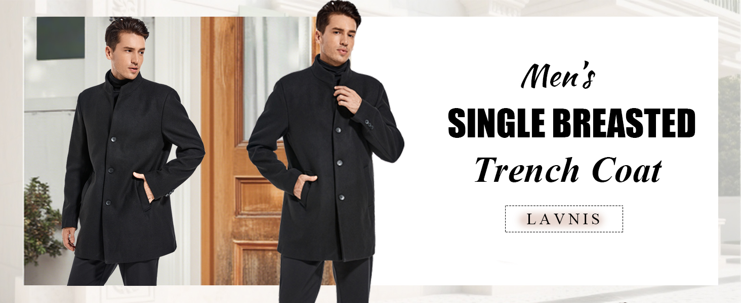 Lavnis Men's Winter Trench Coat Wool Blend Pea Coat Slim Fit