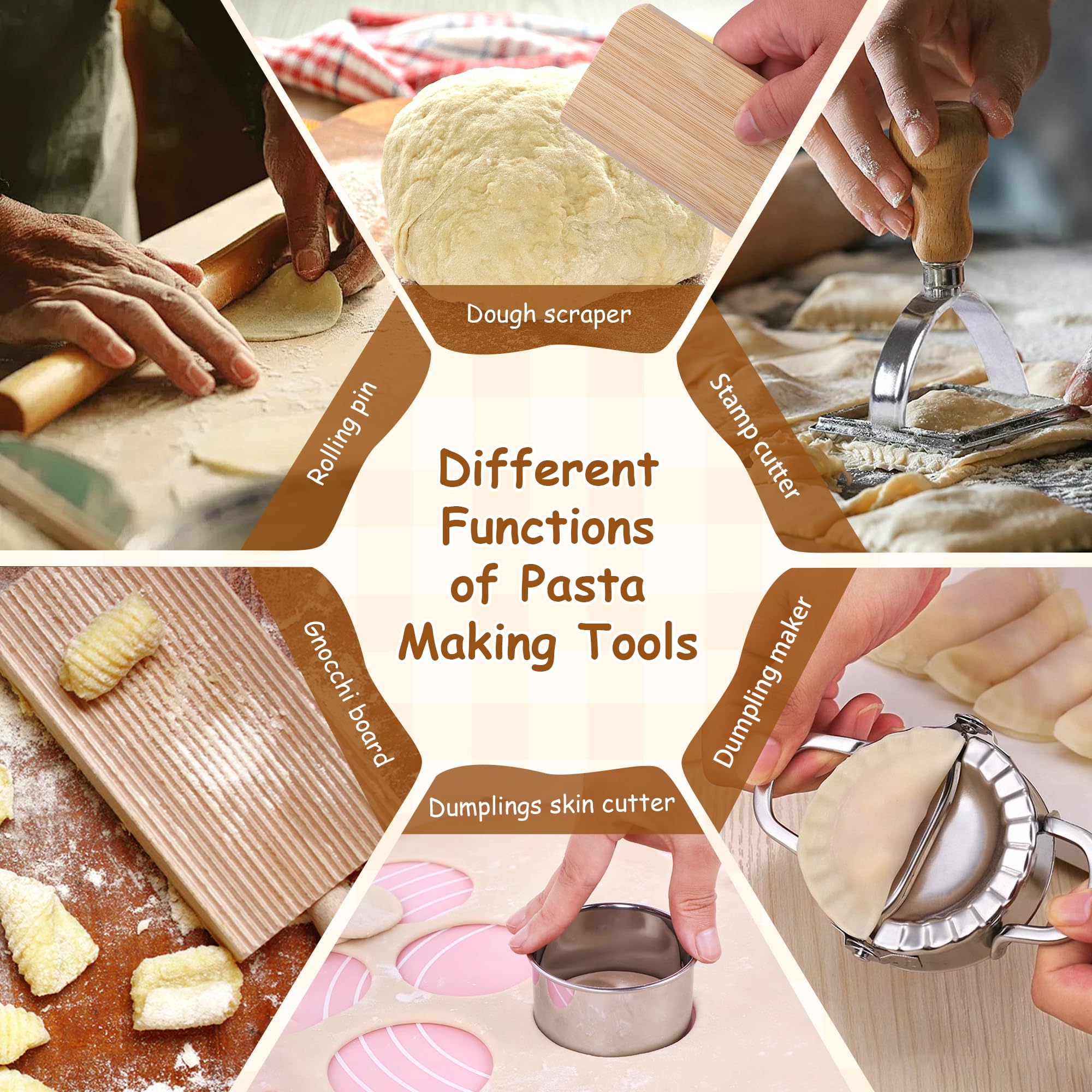 Kit Complet Fabrication Pâtes Maison – 8 Outils Bois : Planche, Rouleau Fileté, Tampon Raviolis & +