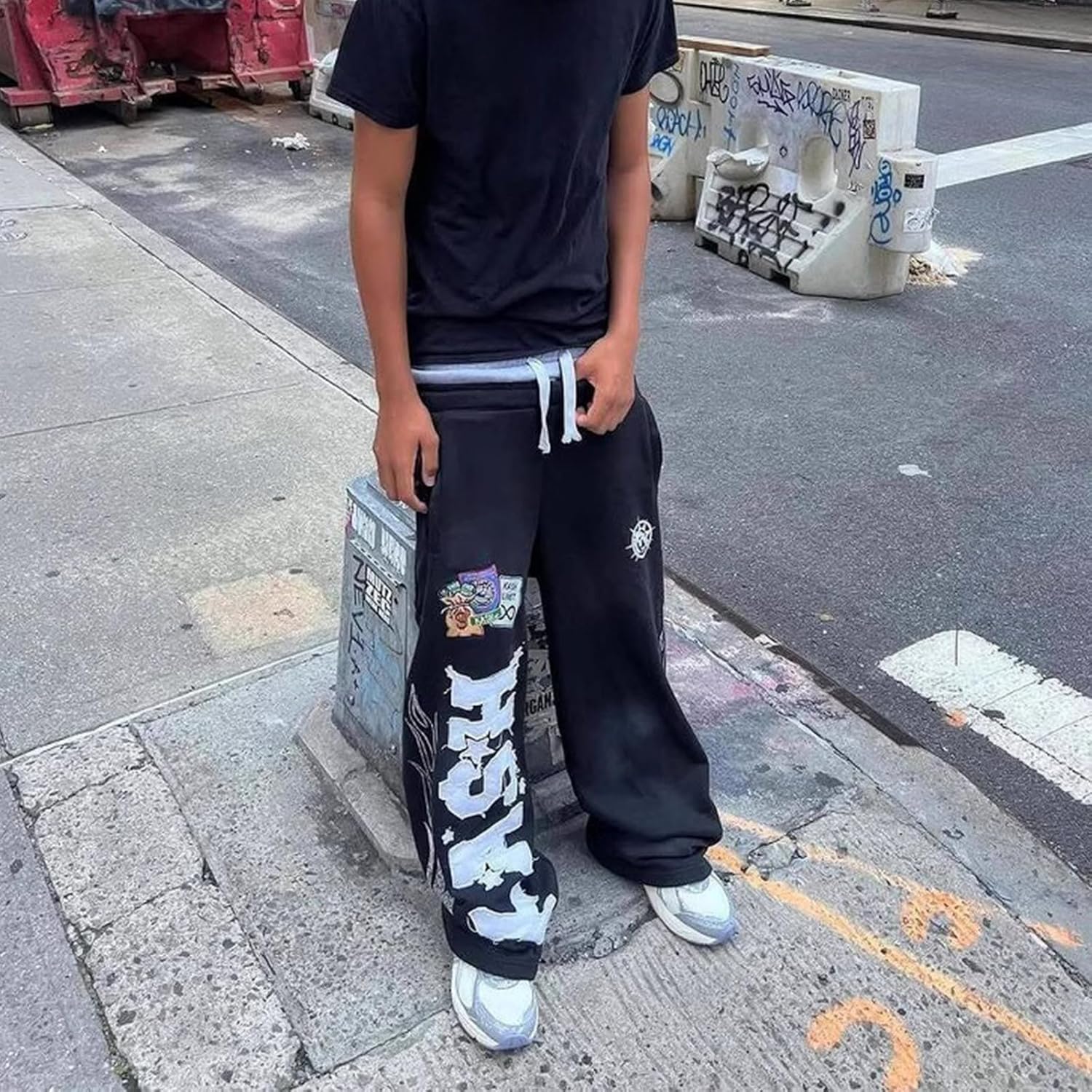 Double Waisted Sweatpants Men Graphic Embroider Y2k Sweatpants Men Graffiti Streetwear Wide Leg Boxer Sweat Pants - Image 2