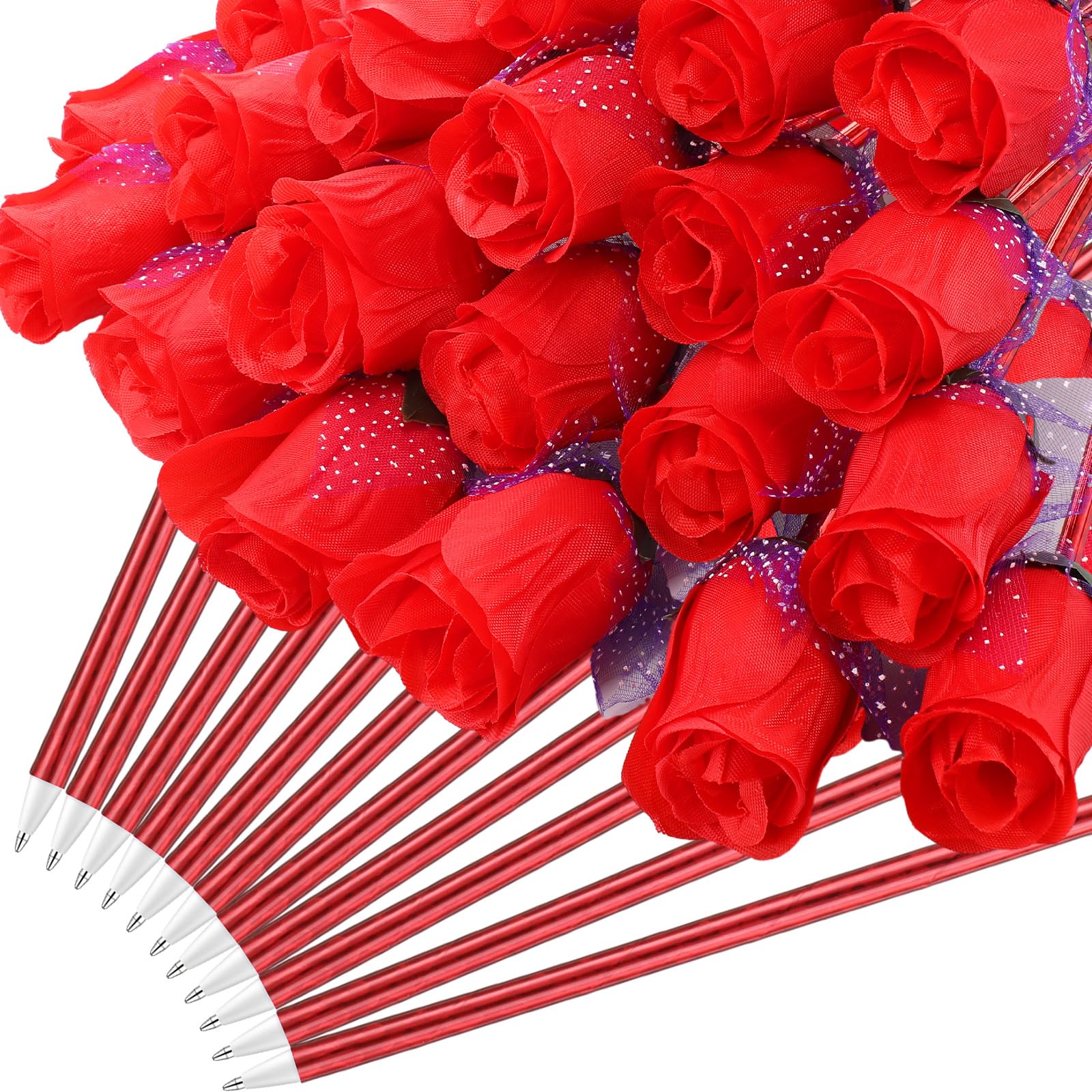 Teling Lot de 120 stylos à bille en forme de fleur de rose pour enfants et adultes - Fournitures de papeterie pour Saint-Valentin, mariage, anniversaire, Noël (rouge)