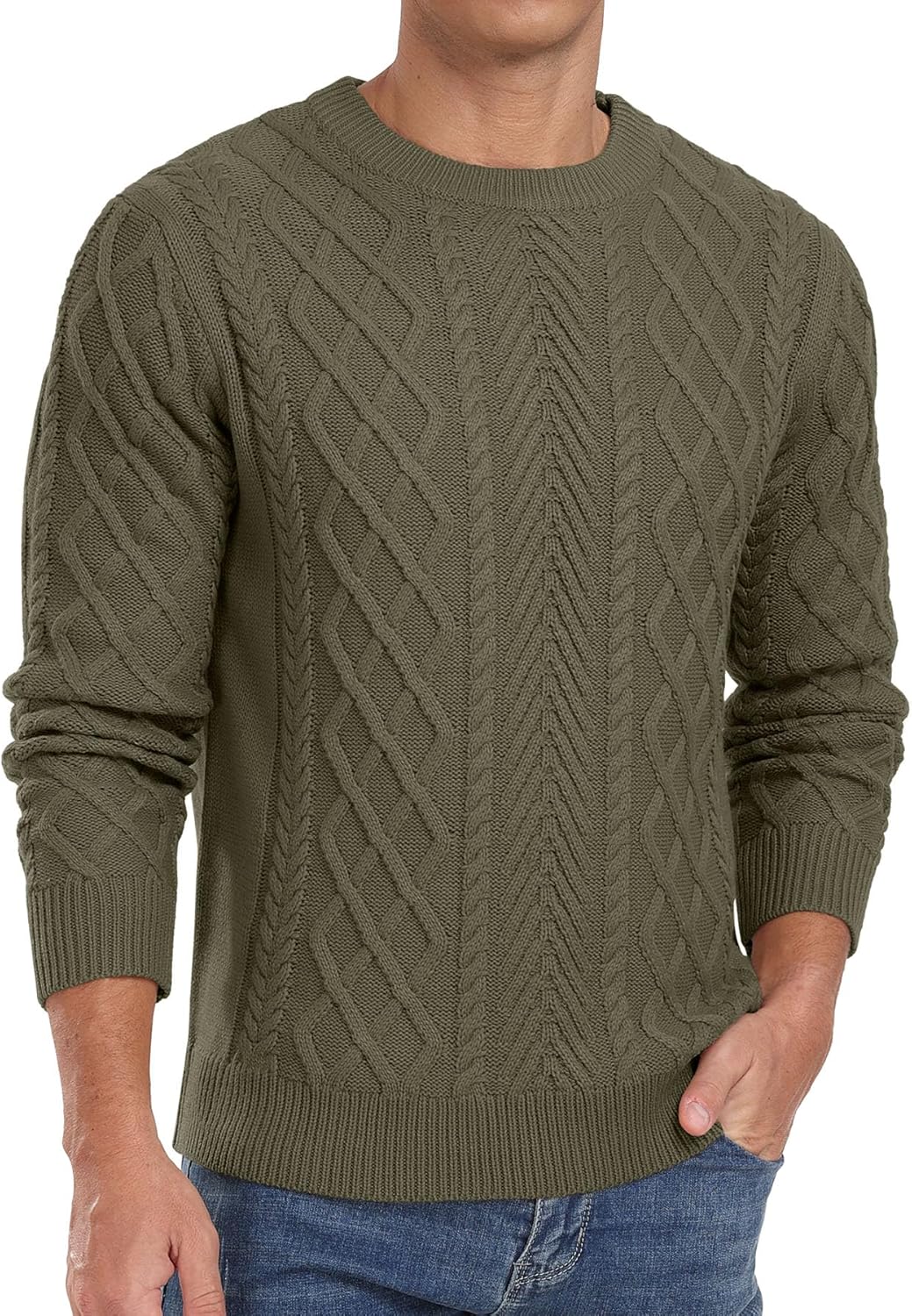 Askdeer Men’s Fisherman Knit Pullover Sweater