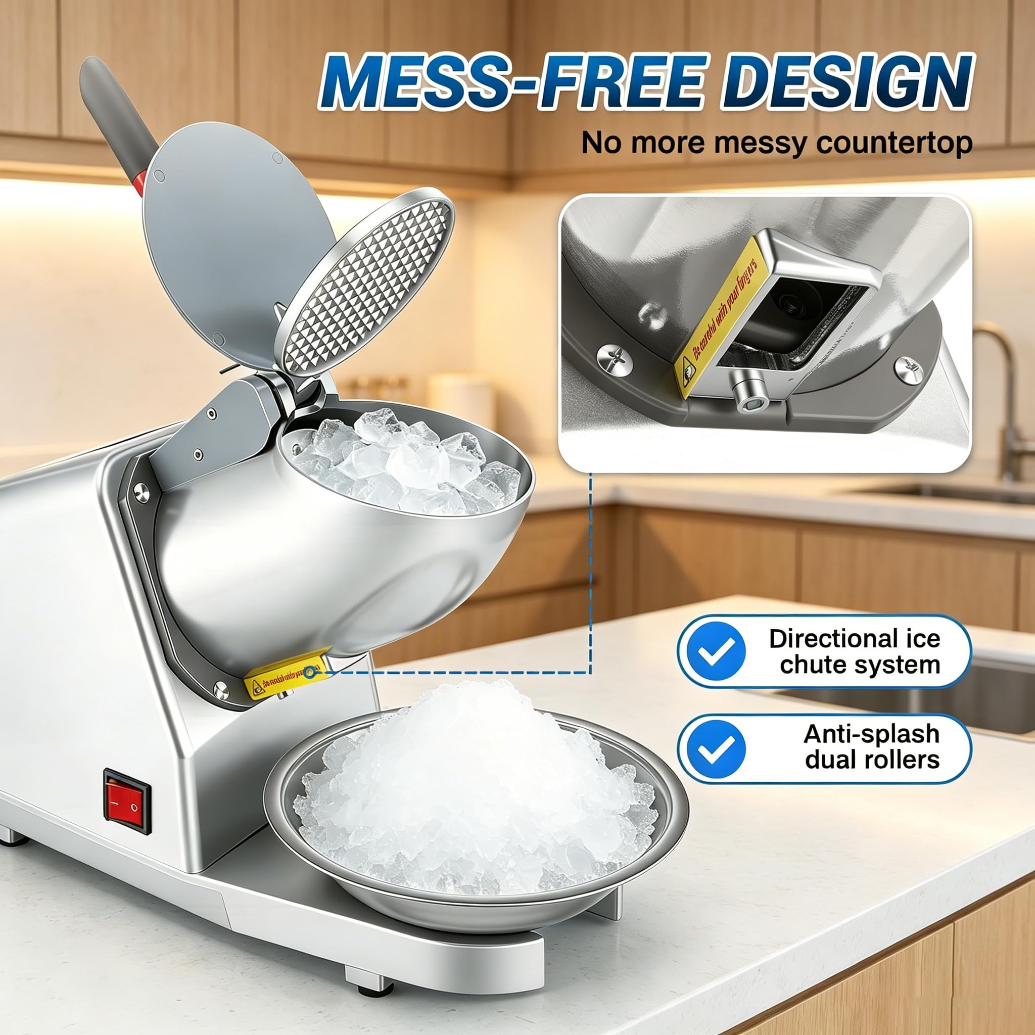 Trituradora de hielo 100 kg/h, máquina de slush profesional con tazón y tapa, 300 W 2200 rpm, para casa/bar/oficina - 4 cuchillas, velocidad