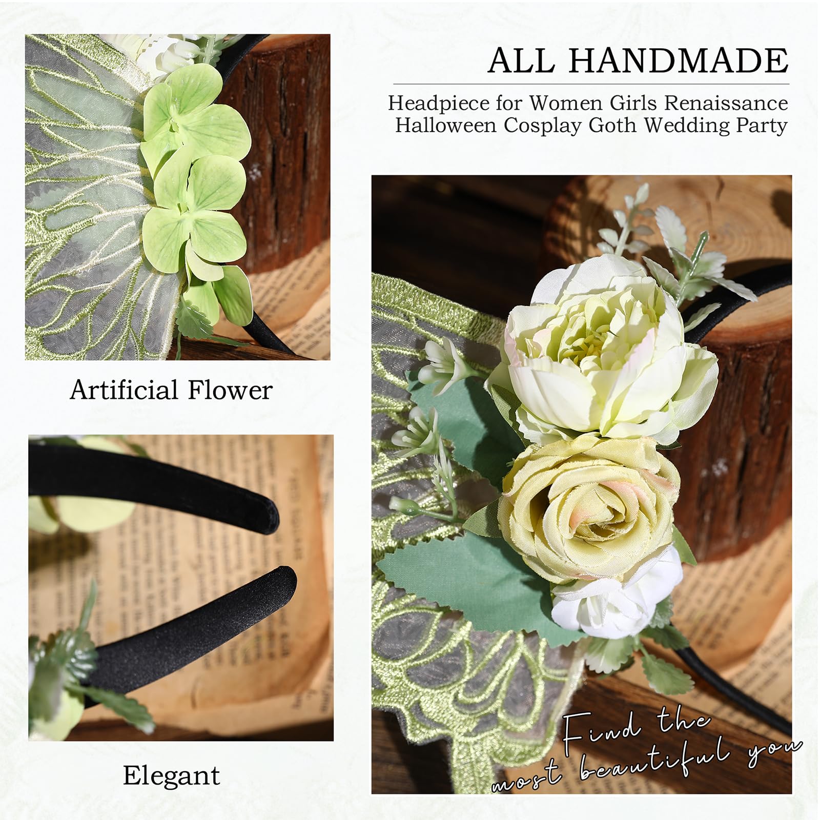Amazon.com: MOSTORY Green Flower Fairy Crown - Butterfly  display picture 2