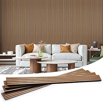 LARWORKS Wood Slat Wall Panels 4 Pack 94.5" x 7.9", Acoustic Wooden Panel for Wall, Soundproof 3D Fluted Panels for Interior Wall Decor, Living Room, Bedroom - Teak (Cover Approx.21 sq.ft)