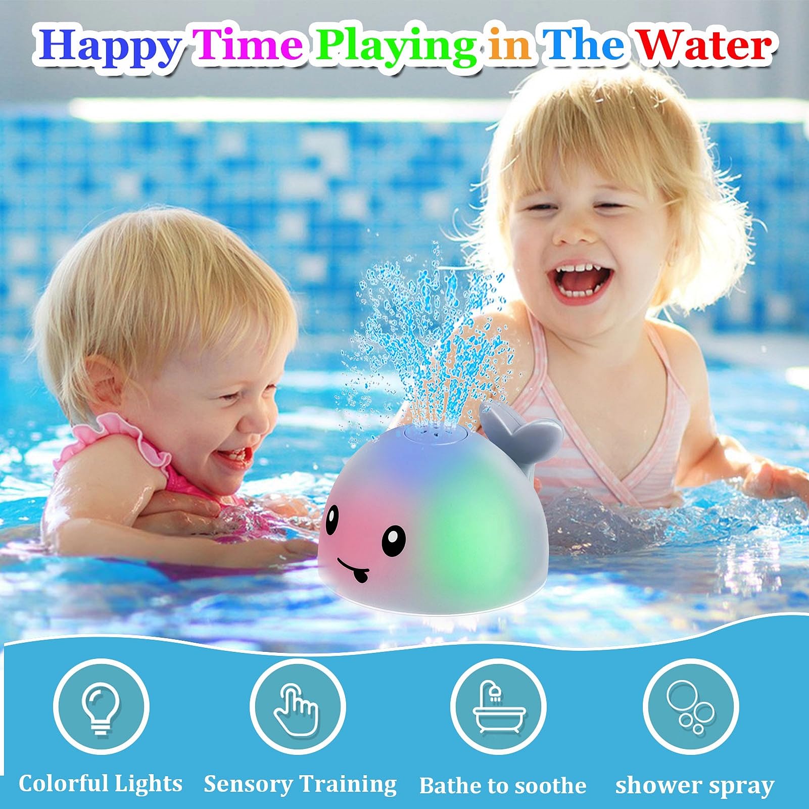 Toddla - Aspersor de juguete de baño de ballena - Juguetes de baño iluminados para niños de 1 a 3 años | Juguetes para bebés de 6 a 12 a 18 meses | Juguetes de mesa de agua para bañera y piscina | 3