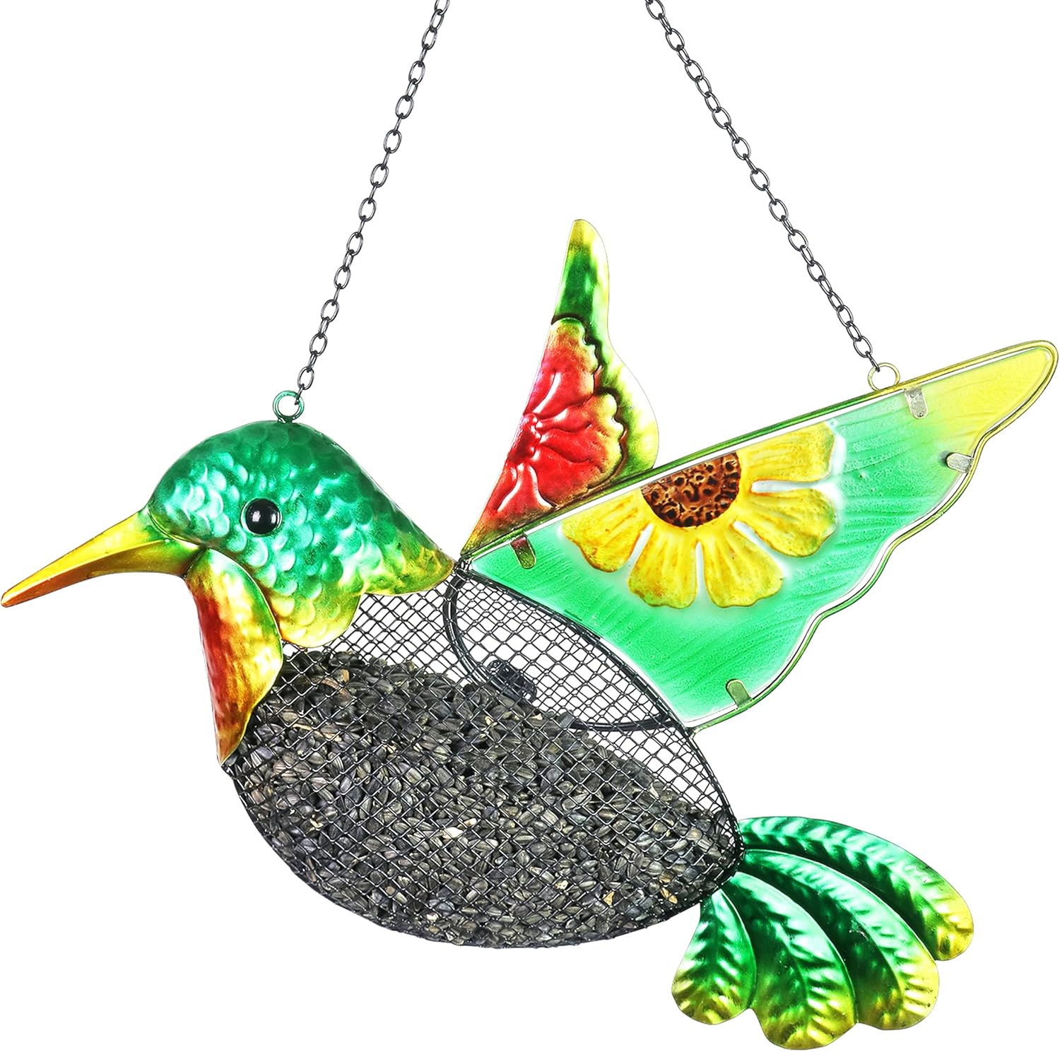Exhart Bird Feeder, Hummingbird Mesh Bird Seed Feeder, Hanging Outdoor Metal Lawn and Yard Decoration 15.5 x 3 x 18.5 Inch
