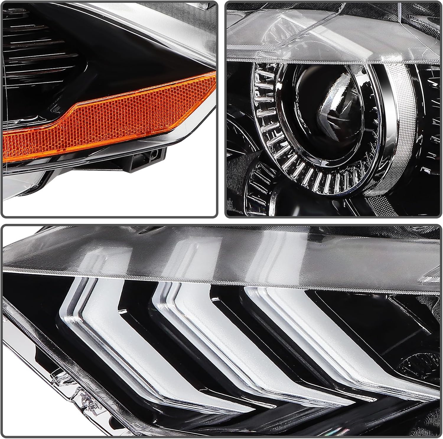 Headlight Assembly Fit 2018-2021 for Ford Mustang Dual Beam Amber Reflector Driver and Passenger Side FO2502369 JR3Z13008B