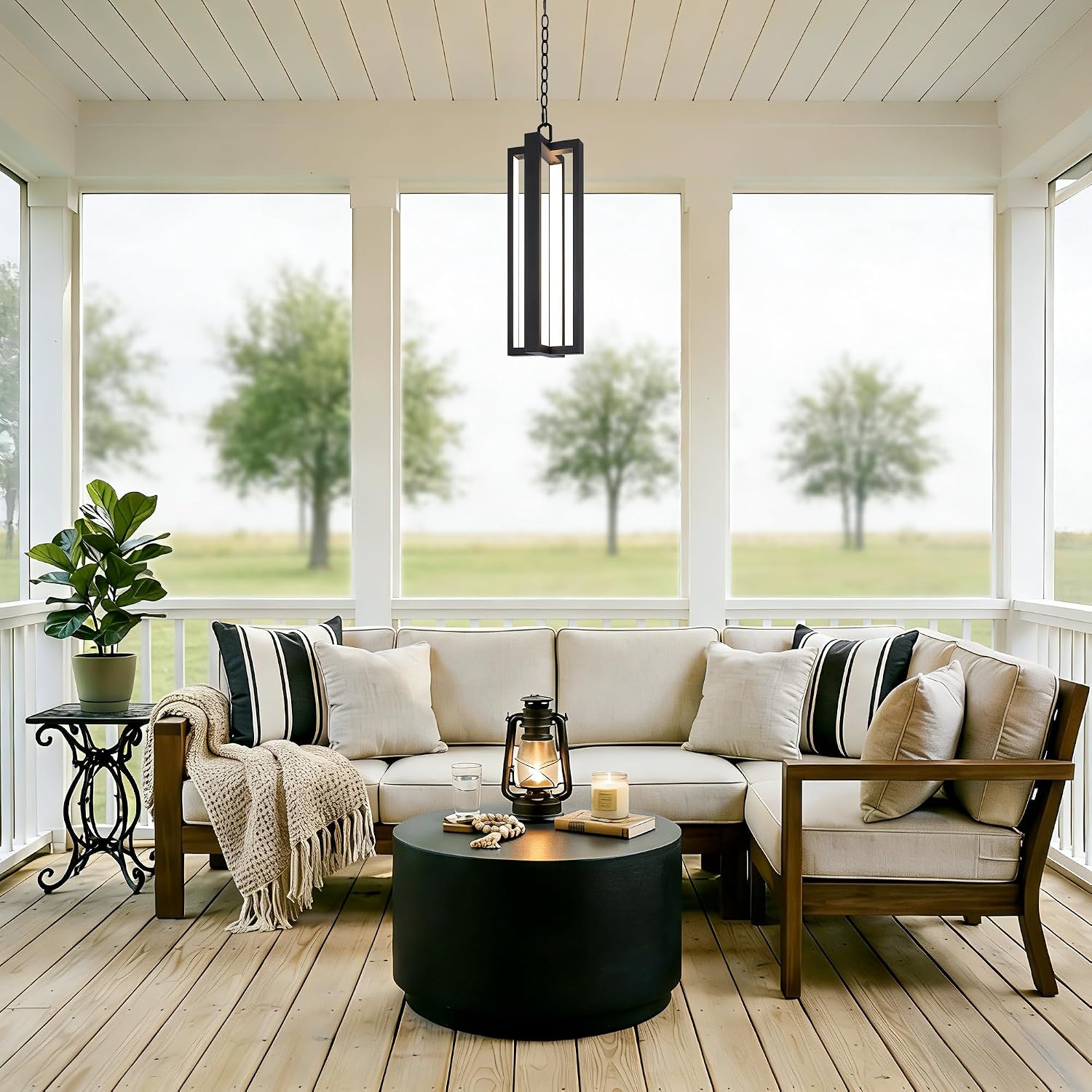 20.4 Inch Aluminum LED Outdoor Pendant Light, 2700K Modern Exterior Pendant Lighting Fixtures, IP65 Waterproof Black Outdoor Chandelier Outside Hanging Lights for Porch Patio Gazebo Entryway